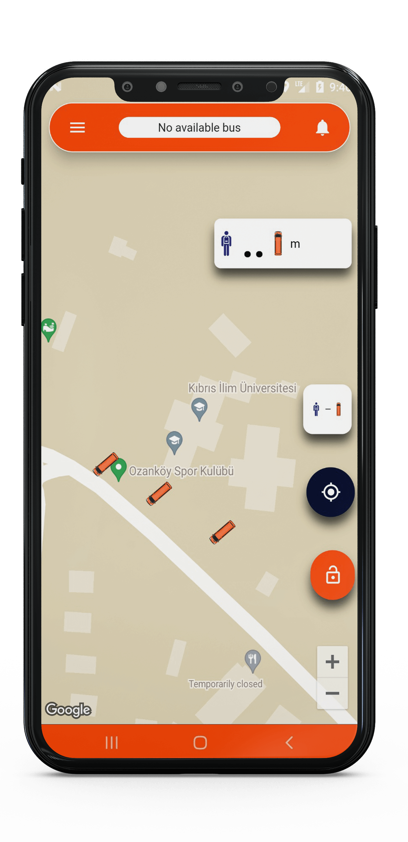 Main screen of the CAU bus tracker app